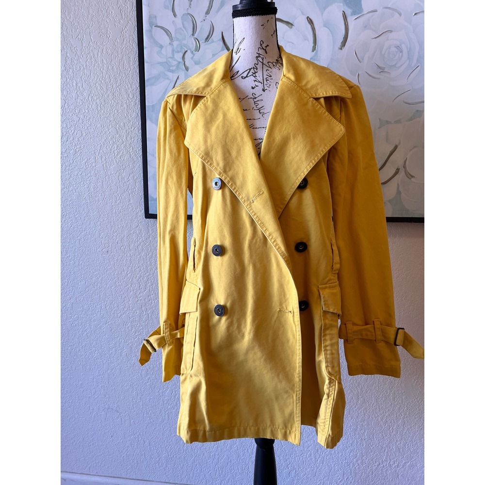 Fiorucci Womens Vintage Yellow Cotton Canvas Double Breasted Trench Coat Large